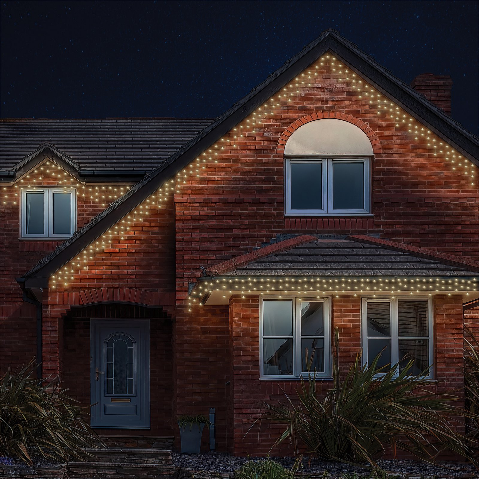 Festive lights on a house exterior